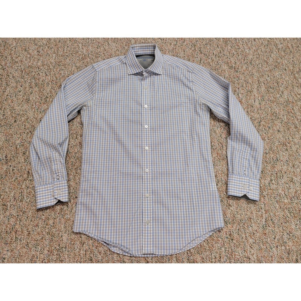 Twillory Dress Shirt Mens 14.5 32-33 Blue Gingham Performance Tailored Fit